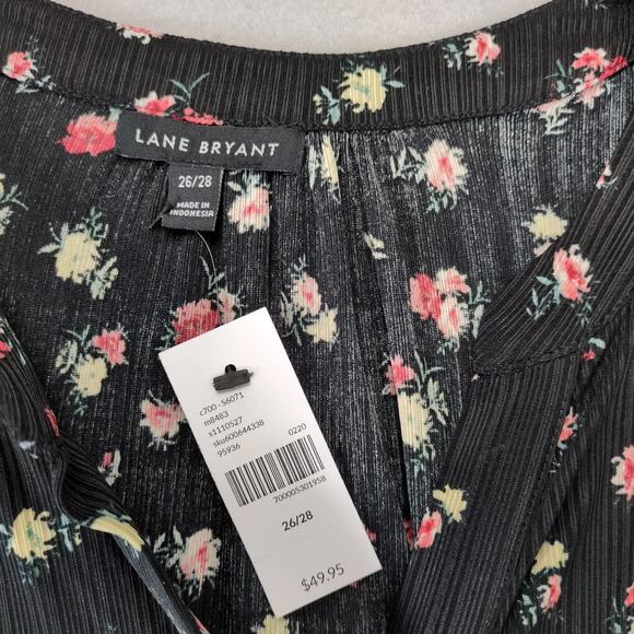 NWT Lane Bryant Black Floral Button Up Shirt Women's Plus Sz 26/28 Slinky Flowy - Picture 2 of 10